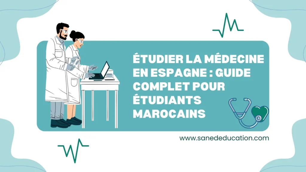 Illustration de deux médecins accompagnant un guide pour étudiants marocains en médecine
