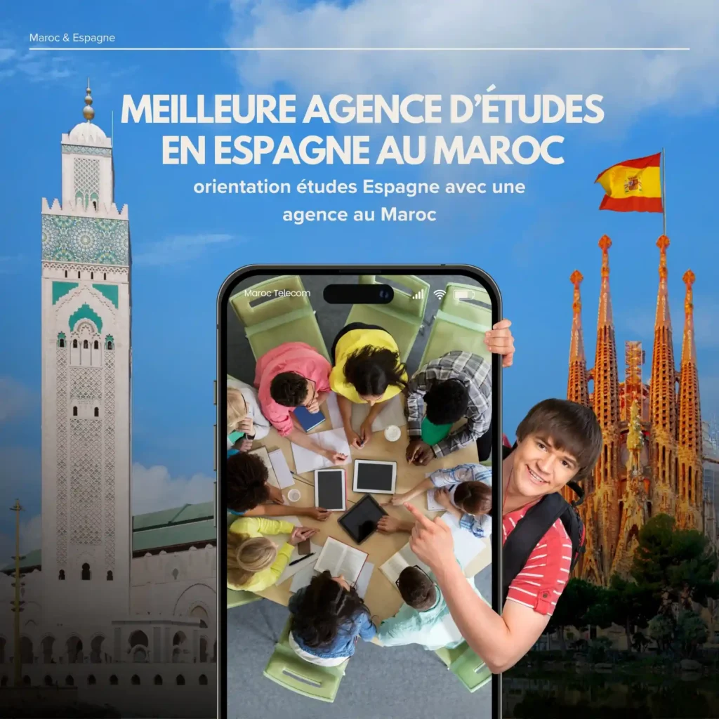 Étudiants préparant un projet d’études en Espagne avec une agence au Maroc