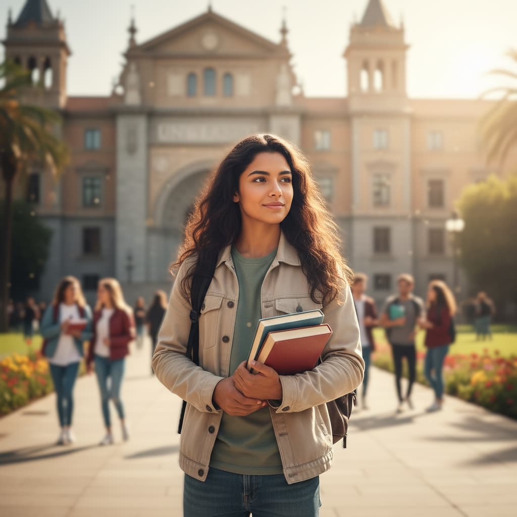 étudiante internationale devant une université en Espagne symbolisant le choix d’étudier en Espagne